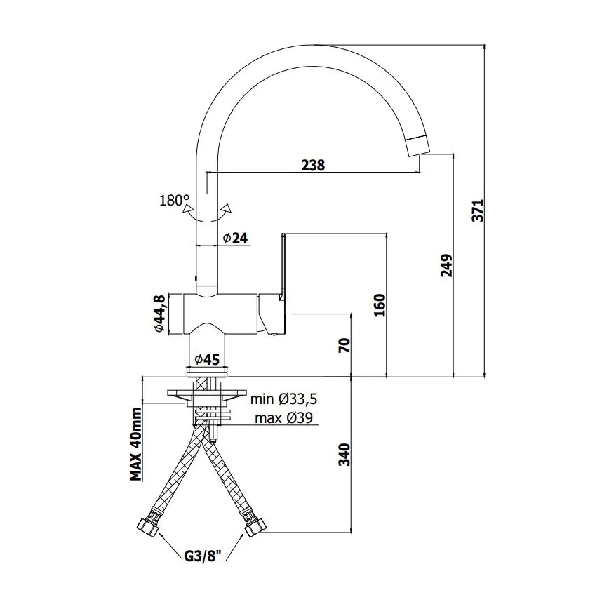 Paffoni - Virtuves izlietnes jaucējkrāns RINGO melns
