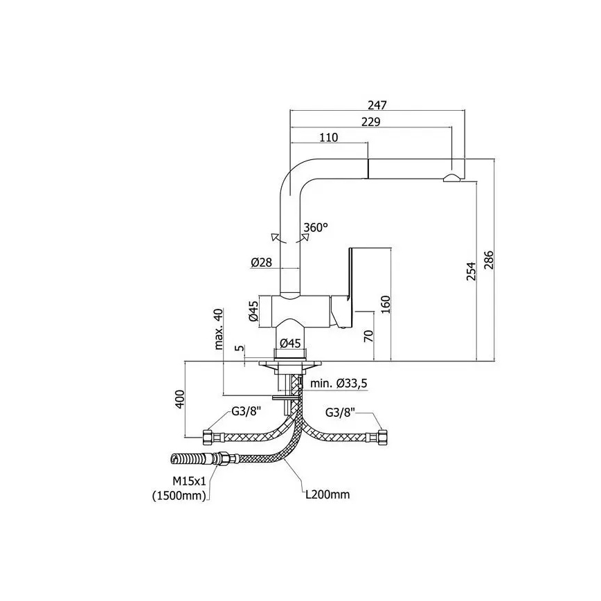 Paffoni - Virtuves jaucējkrāns ar izvelkamu izsmidzinātāju RINGO 28,6 cm