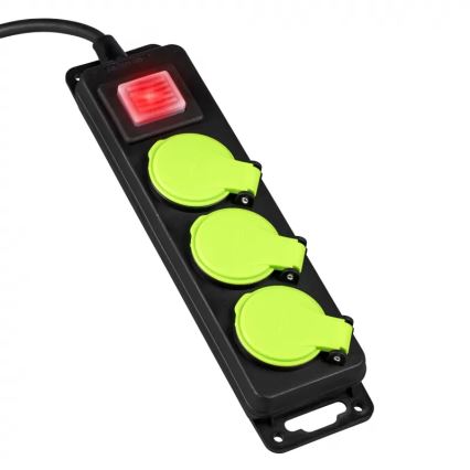 Pagarinājuma kabelis ar slēdzi, 3 kontaktligzdas, 3 m, IP44