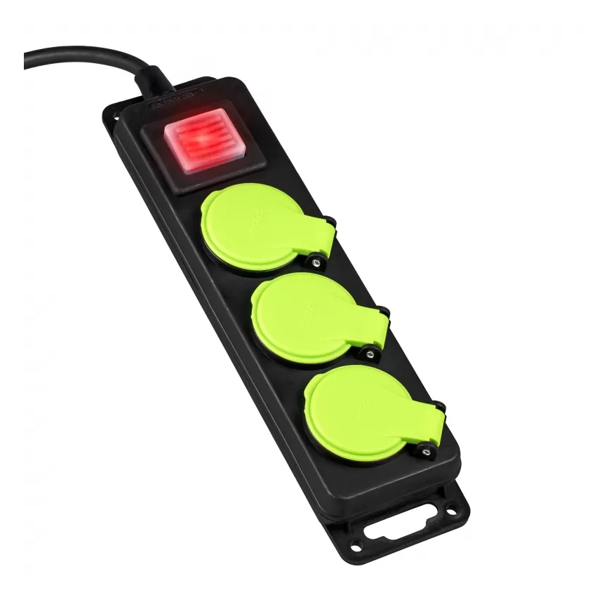 Pagarinājuma kabelis ar slēdzi, 3 kontaktligzdas, 3 m, IP44