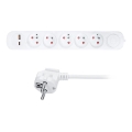Pagarinājuma kabelis ar slēdzi un 5 ligzdām, ar USB‑A un USB‑C uzlādes portiem, 3 m