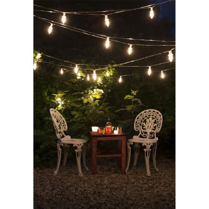 Pagarinājuma LED āra Ziemassvētku virtene CONE FILAMENT 20xE10 14m caurspīdīga/silti balta IP44, Made in the EU