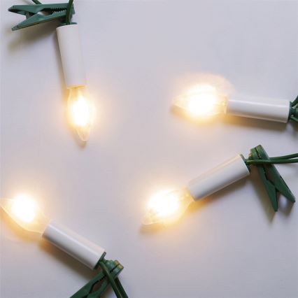 Pagarinājuma LED āra Ziemassvētku virtene FELICIA FILAMENT 20xE10 14m caurspīdīga/silti balta IP44, Made in the EU