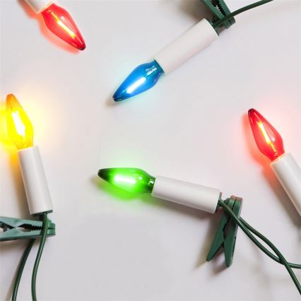 Pagarinājuma LED āra Ziemassvētku virtene FELICIA FILAMENT 20xE10 14m krāsaina/silti balta IP44, Made in the EU