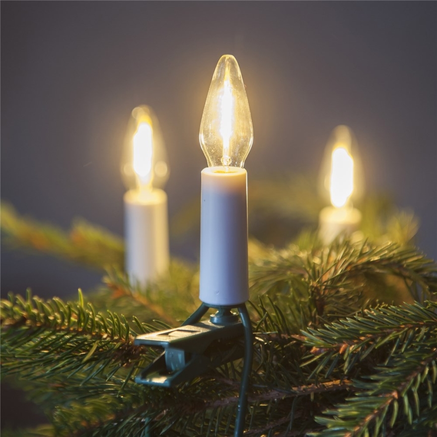 Pagarinājuma LED āra Ziemassvētku virtene FELICIA FILAMENT 20xE10 14m caurspīdīga/silti balta IP44, Made in the EU