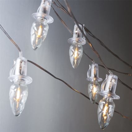 Paplašināma LED āra virtene CONE FILAMENT 20xE10 14m caurspīdīga/silti balta IP44, Ražots Čehijā