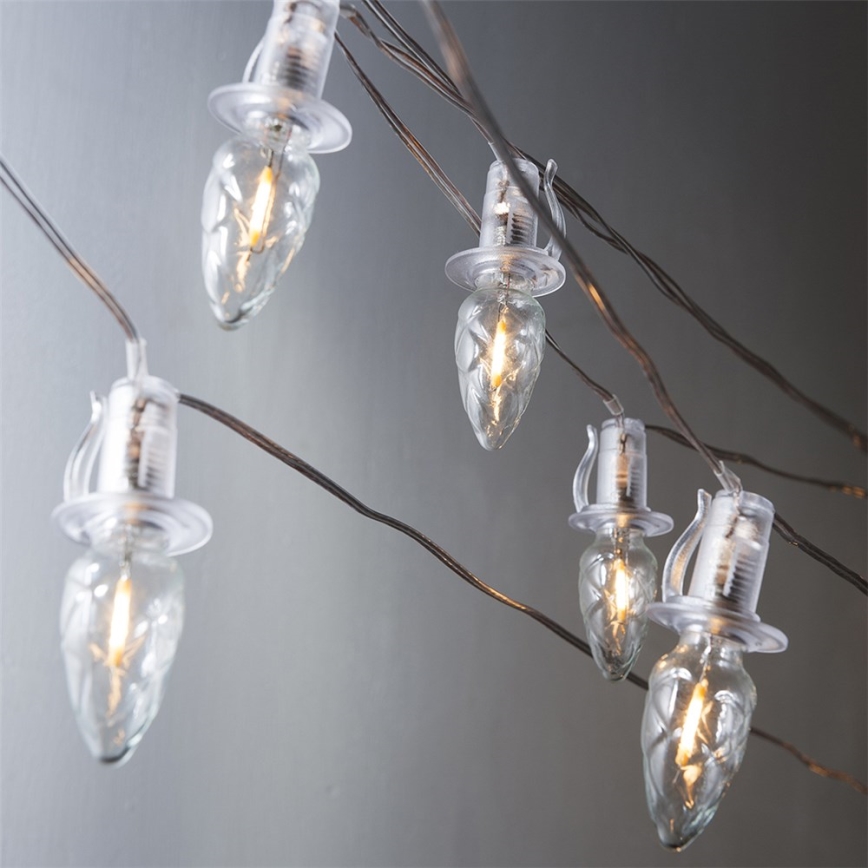 Paplašināma LED āra virtene CONE FILAMENT 20xE10 14m caurspīdīga/silti balta IP44, Ražots Čehijā