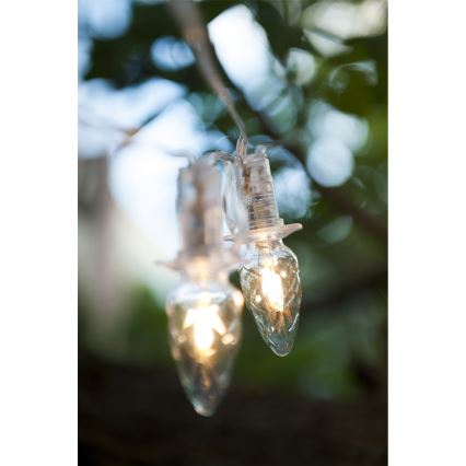 Paplašināma LED āra virtene CONE FILAMENT 20xE10 14m caurspīdīga/silti balta IP44, Ražots Čehijā