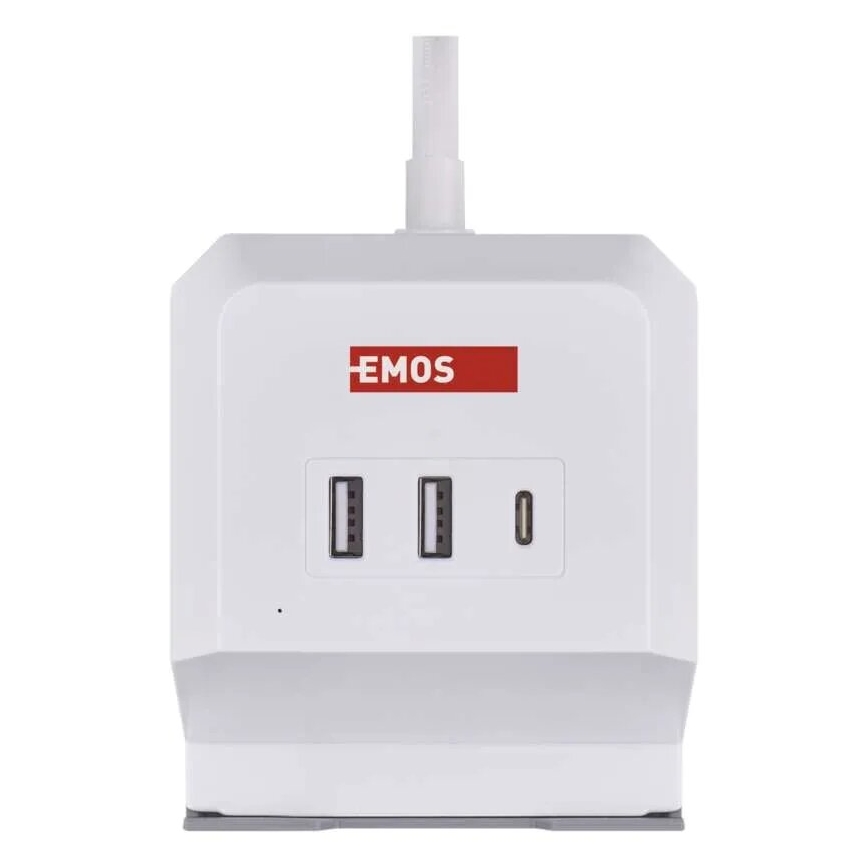 Pagarināmais kabelis ar bezvadu QI uzlādi 2Z +2xUSB-A+1xUSB-C 2m balts