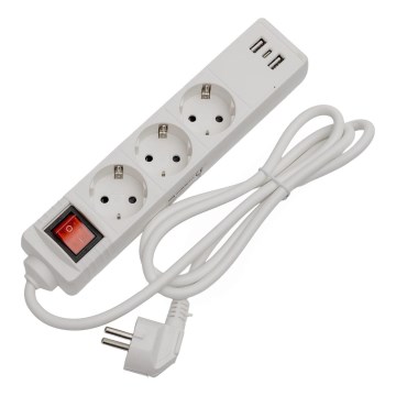 Pagarināmais kabelis ar slēdzi 3 kontaktligzdas + 2x USB-A + 1x USB-C 1,5 m SCHUKO balts
