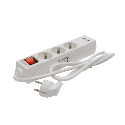 Pagarināmais kabelis ar slēdzi 3 kontaktligzdas + 2x USB-A + 1x USB-C 1,5 m SCHUKO balts