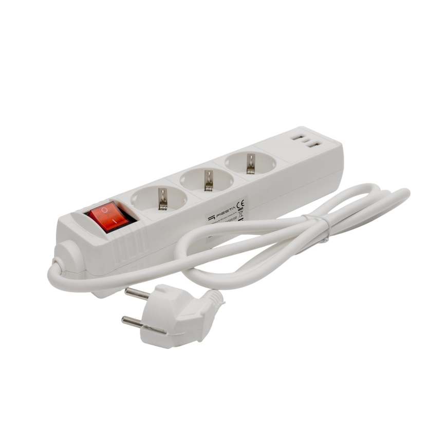 Pagarināmais kabelis ar slēdzi 3 kontaktligzdas + 2x USB-A + 1x USB-C 1,5 m SCHUKO balts