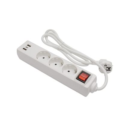 Pagarināmais kabelis ar slēdzi 3 kontaktligzdas + 2x USB-A + 1x USB-C 1,5 m SCHUKO balts