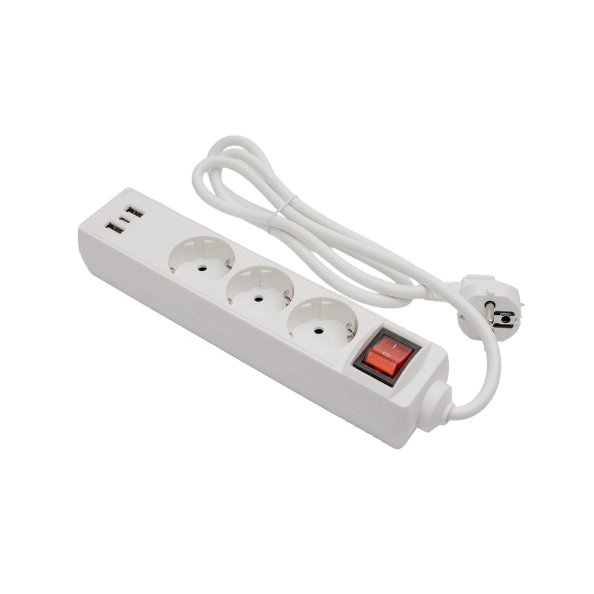 Pagarināmais kabelis ar slēdzi 3 kontaktligzdas + 2x USB-A + 1x USB-C 1,5 m SCHUKO balts