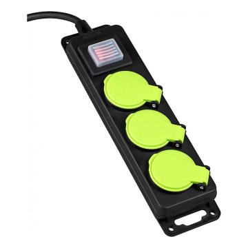 Pagarināmais kabelis ar slēdzi, 3 kontaktligzdas, 5 m, IP44