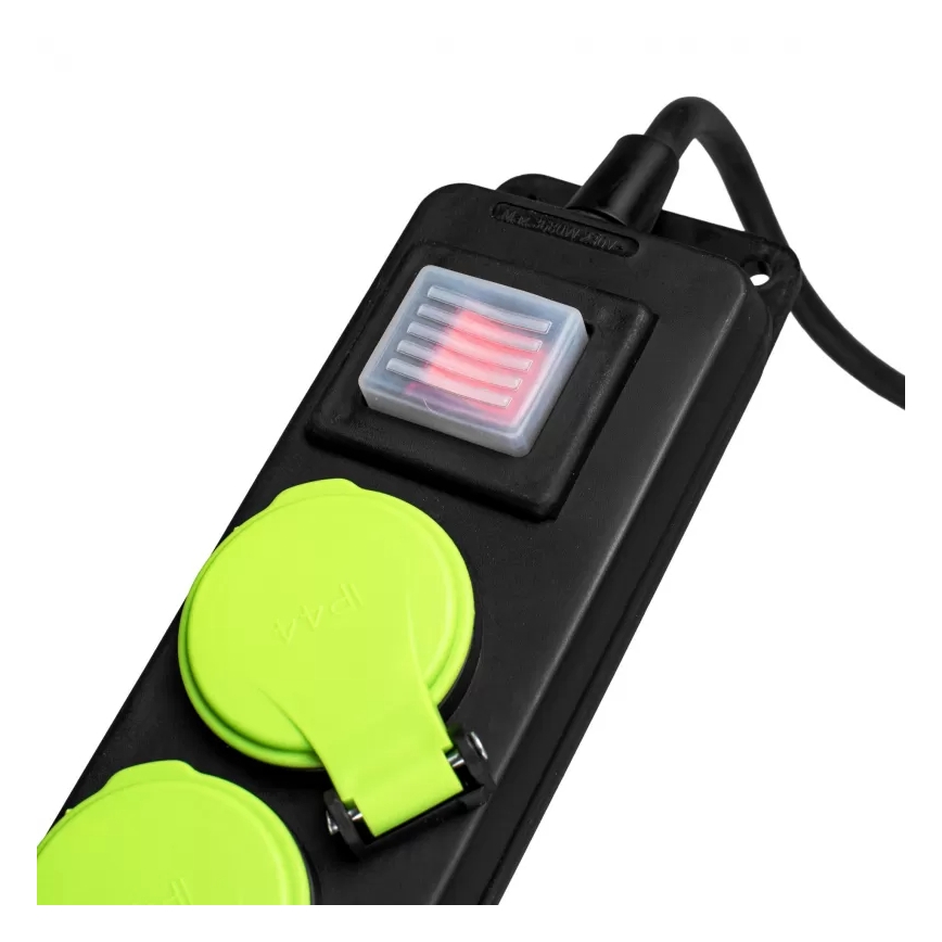 Pagarināmais kabelis ar slēdzi, 3 ligzdas, 10 m, IP44