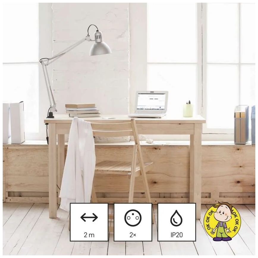 Pagarinājuma kabelis 2 kontaktligzdas + 2x USB-A + USB-C 1,4 m