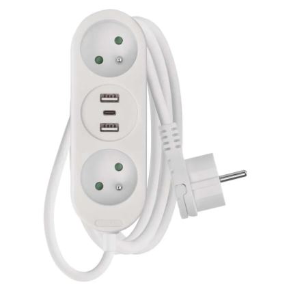 Pagarinājuma kabelis 2 kontaktligzdas + 2x USB-A + USB-C 1,4 m
