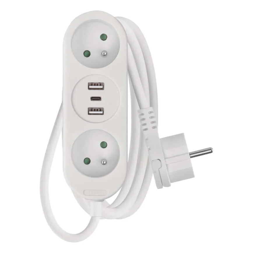 Pagarināšanas kabelis ar 2 kontaktligzdām, 2x USB-A un USB-C, 1,4 m