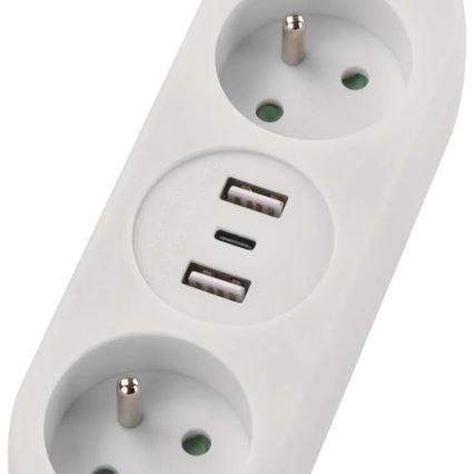 Pagarināšanas kabelis ar 2 kontaktligzdām, 2x USB-A un USB-C, 1,4 m