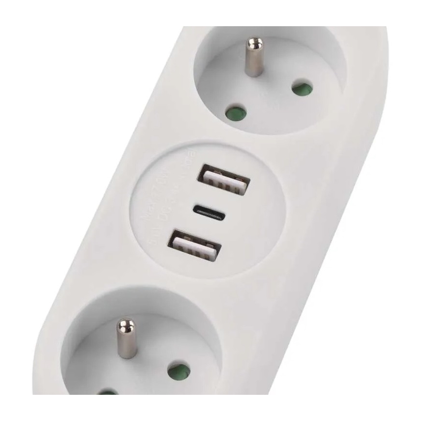 Pagarināšanas kabelis ar 2 kontaktligzdām, 2x USB-A un USB-C, 1,4 m