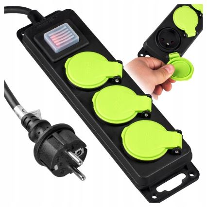 Pagarināšanas kabelis ar slēdzi, 3 kontaktligzdas, 20m, IP44