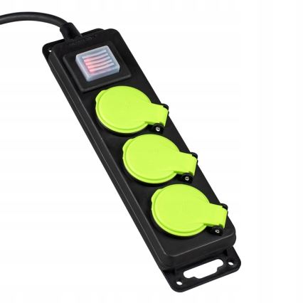 Pagarināšanas kabelis ar slēdzi, 3 kontaktligzdas, 20m, IP44