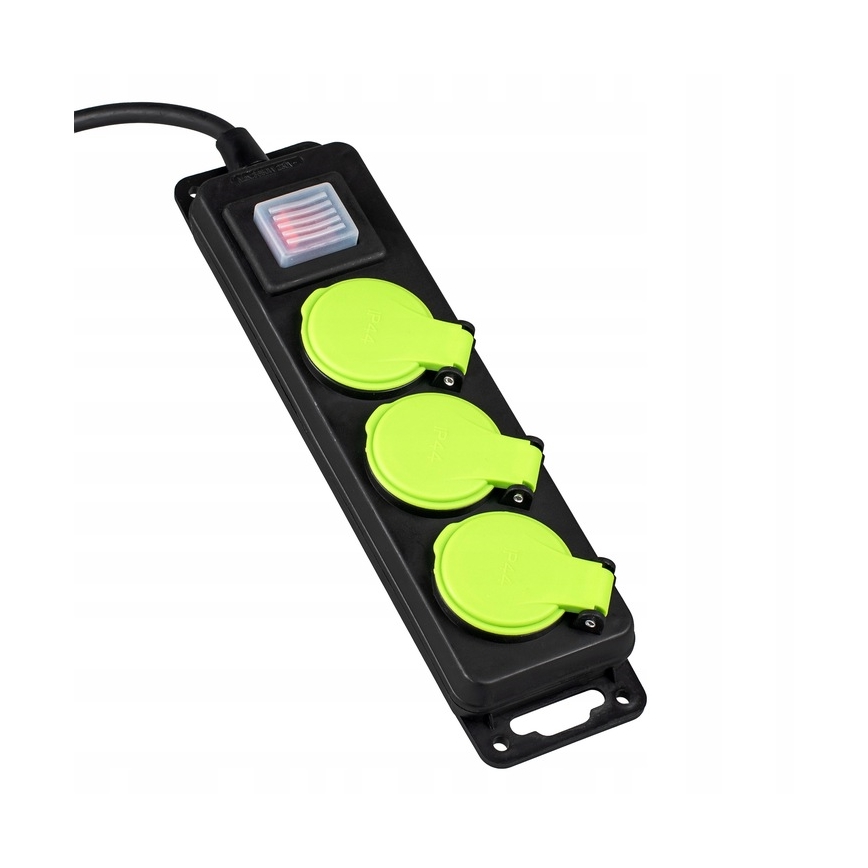 Pagarināšanas kabelis ar slēdzi, 3 kontaktligzdas, 20m, IP44