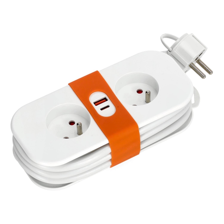 Pagarinātāja vads 2Z + 2xUSB 1,4 m balta