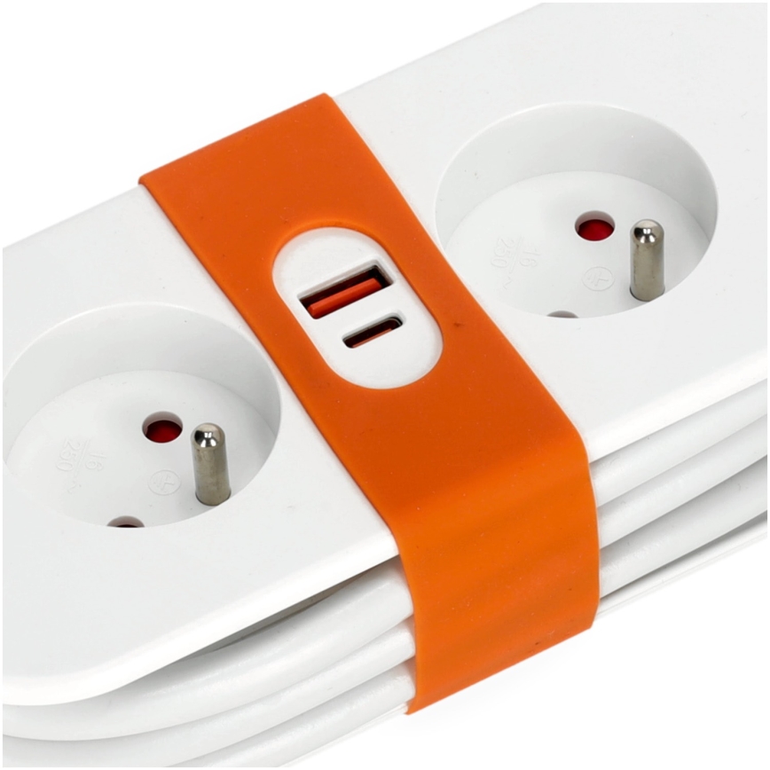 Pagarinātāja vads 2Z + 2xUSB 1,4 m balta