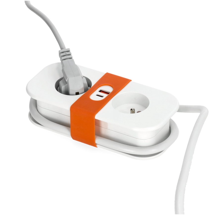 Pagarinātāja vads 2Z + 2xUSB 1,4 m balta