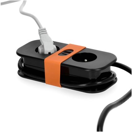 Pagarinātāja vads 2Z + 2xUSB 1,4 m melna
