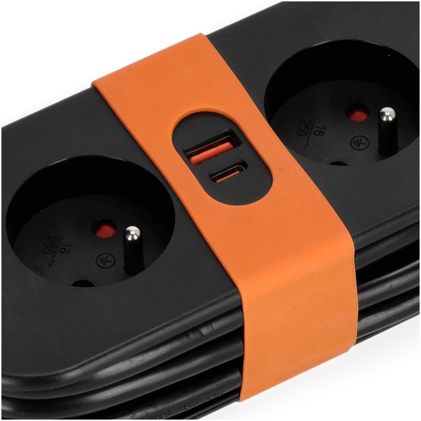 Pagarinātāja vads 2Z + 2xUSB 1,4 m melna