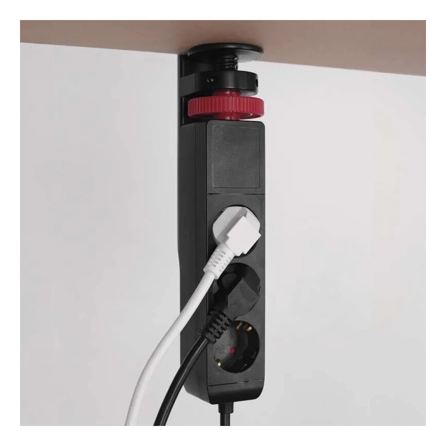 Pagarinātāja vads ar stiprinājumu pie galda 3Z + 3xUSB 1,5m melna