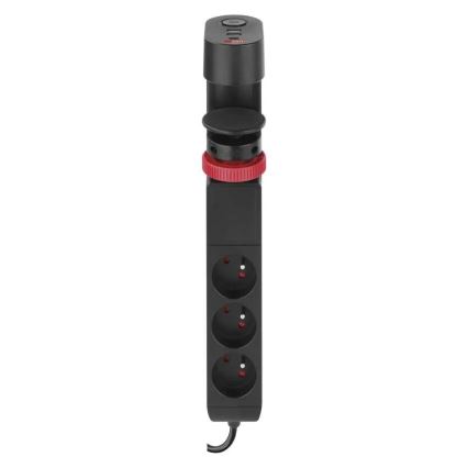 Pagarinātāja vads ar stiprinājumu pie galda 3Z + 3xUSB 1,5m melna