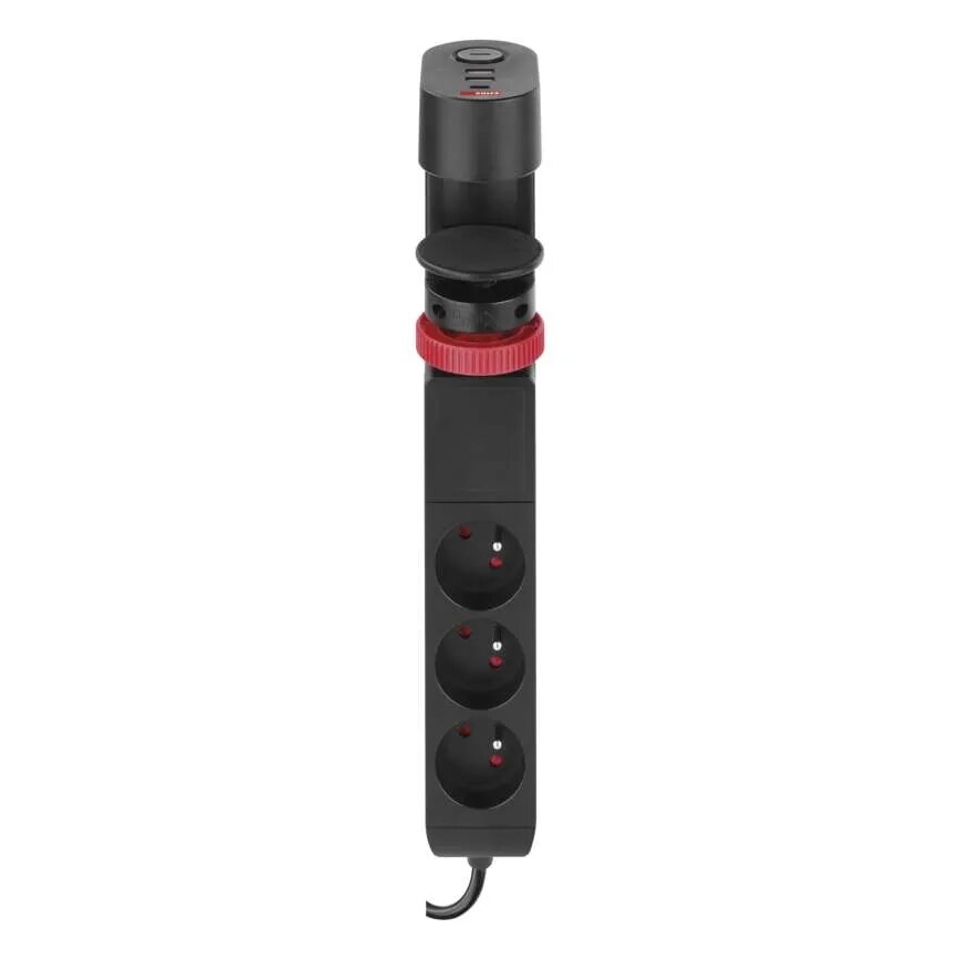 Pagarinātāja vads ar stiprinājumu pie galda 3Z + 3xUSB 1,5m melna