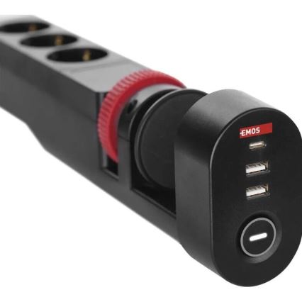 Pagarinātāja vads ar stiprinājumu pie galda 3Z + 3xUSB 1,5m melna