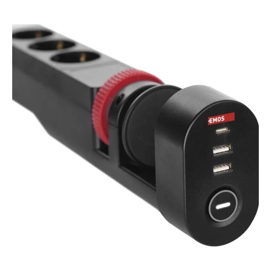 Pagarinātāja vads ar stiprinājumu pie galda 3Z + 3xUSB 1,5m melna