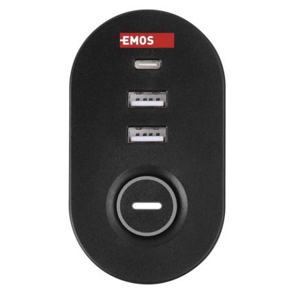 Pagarinātāja vads ar stiprinājumu pie galda 3Z + 3xUSB 1,5m melna