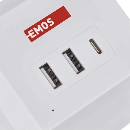 Pagarinātāja vads kubs ar bezvadu lādētāju QI 2Z +2xUSB-A+1xUSB-C 2m balta