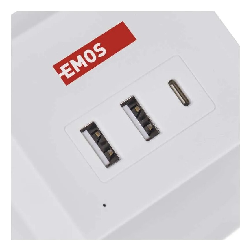Pagarinātāja vads kubs ar bezvadu lādētāju QI 2Z +2xUSB-A+1xUSB-C 2m balta