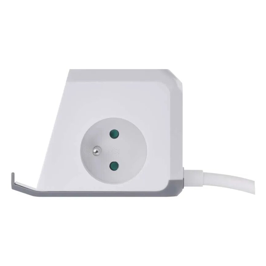 Pagarinātāja vads kubs ar bezvadu lādētāju QI 2Z +2xUSB-A+1xUSB-C 2m balta