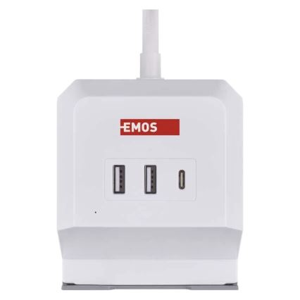 Pagarinātāja vads kubs ar bezvadu lādētāju QI 2Z +2xUSB-A+1xUSB-C 2m balta