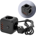 Pagarinātāja vads kubs ar slēdzi LINEA 3x230V + 4xUSB A/C melna