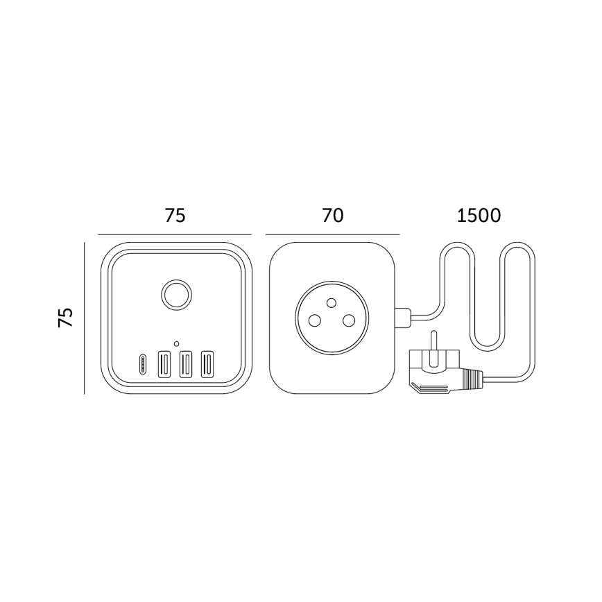 Pagarinātāja vads kubs ar slēdzi LINEA 3x230V + 4xUSB A/C melna