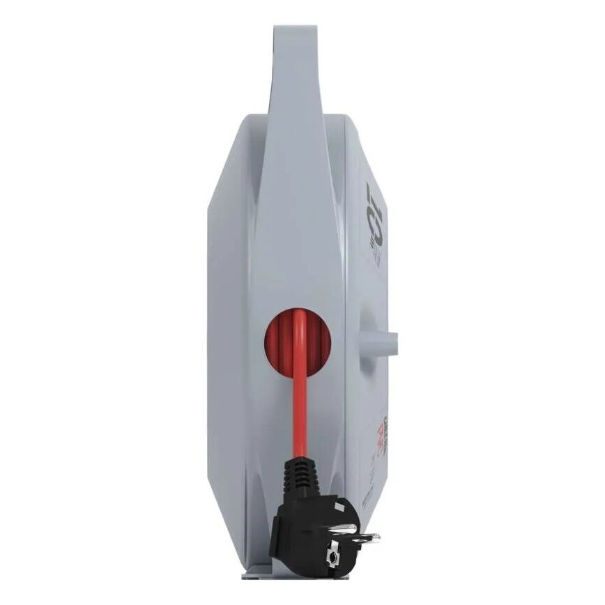 Pagarinātājs uz spoles ar 4 kontaktligzdām, 10 m, pelēks/sarkans