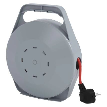 Pagarinātājs uz spoles ar 4 kontaktligzdām, 10 m, pelēks/sarkans