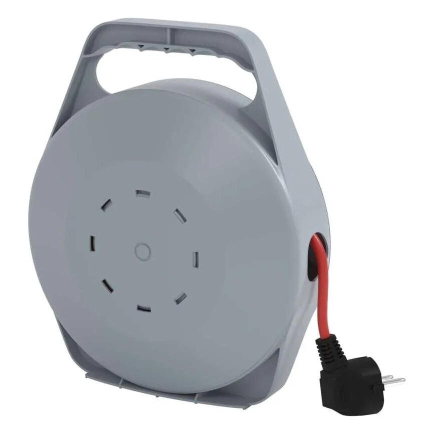 Pagarinātājs uz spoles ar 4 kontaktligzdām, 10 m, pelēks/sarkans