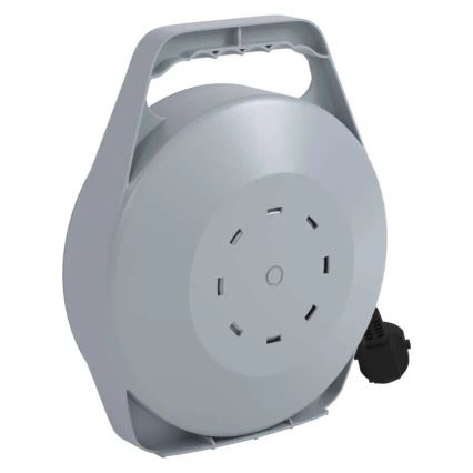 Pagarinātājs uz spoles ar 4 kontaktligzdām, 10 m, pelēks/sarkans