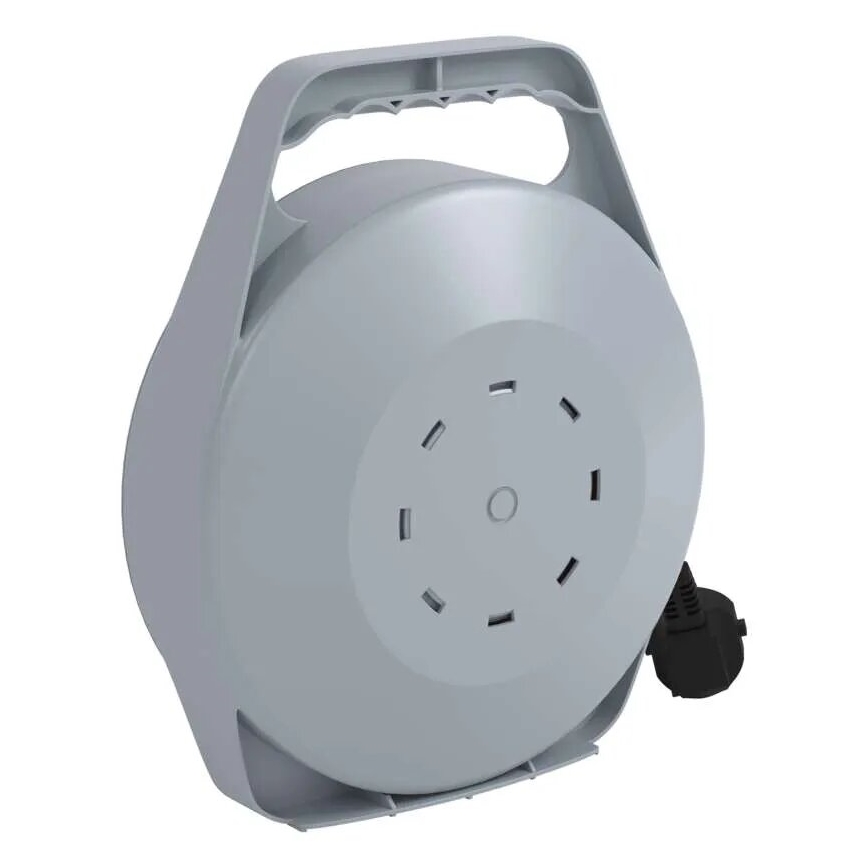 Pagarinātājs uz spoles ar 4 kontaktligzdām, 10 m, pelēks/sarkans